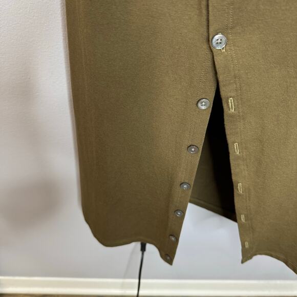 THEORY Button-Hem Ranmire Knit Midi Dress Faded Army Green Casual Wardrobe Sz L - Picture 4 of 10